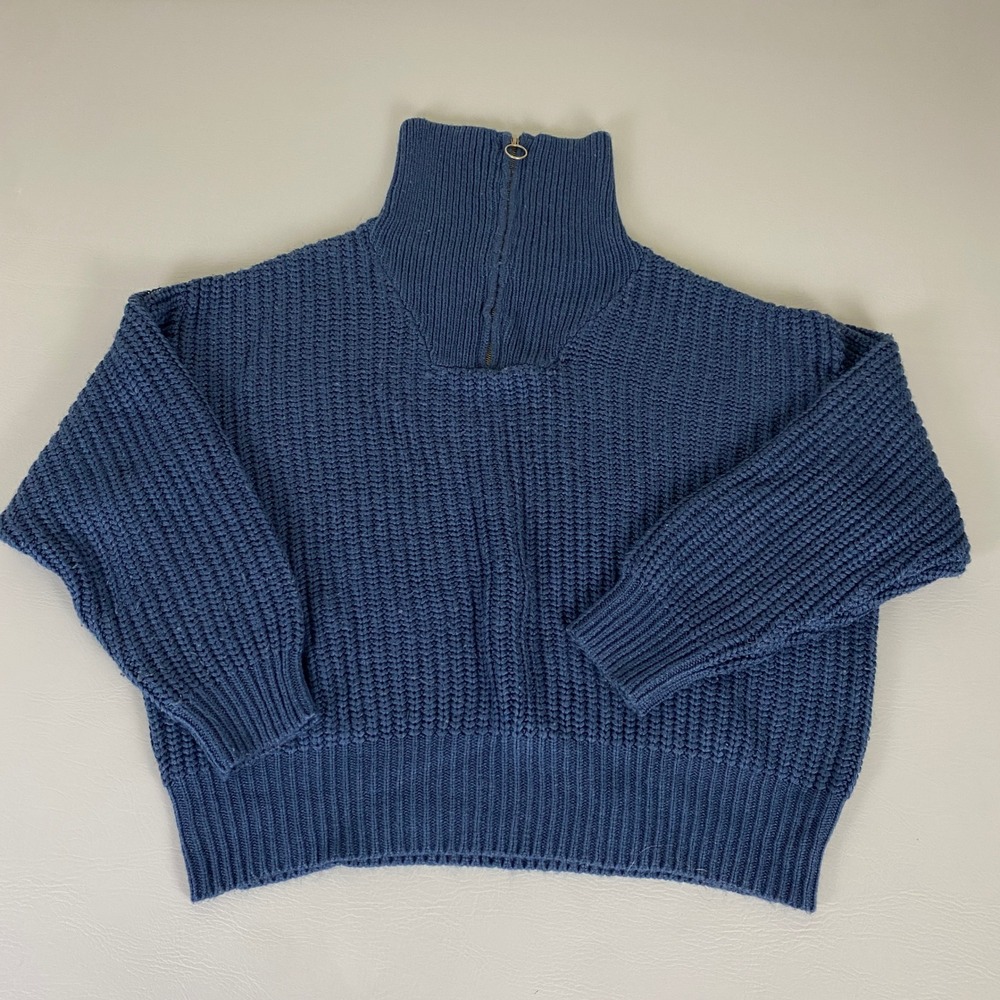 Falls Creek Turtleneck Sweater Women's‎ Plus 3X Blue Ribbed Knit 1/4 Zip Acrylic